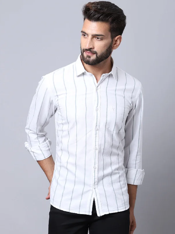 Men's White Casual Broad Stripe Full Sleeve Shirt