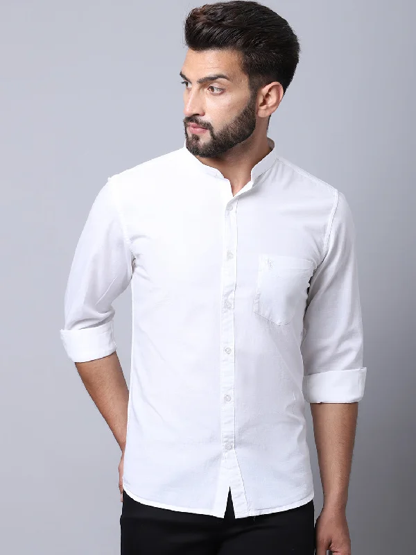 Men's White Casual Plain Full Sleeve Shirt