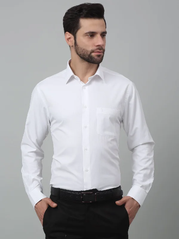 Men's White Formal Self Textured Full Sleeve Shirt