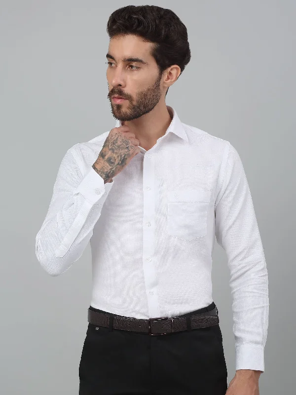 Men's White Formal Self Textured Full Sleeve Shirt