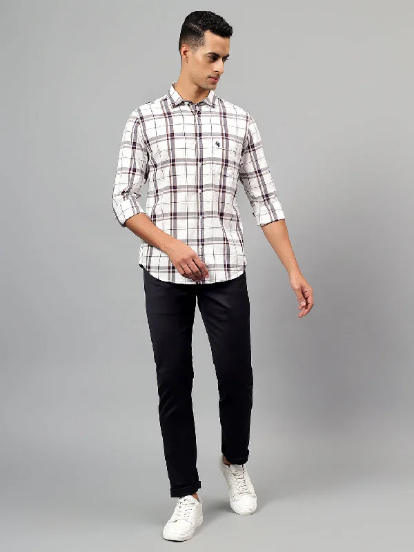 Men's White Checked Full Sleeves Casual Shirt