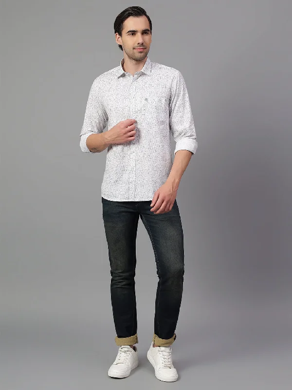 Men's White Printed Full Sleeve Casual Shirt