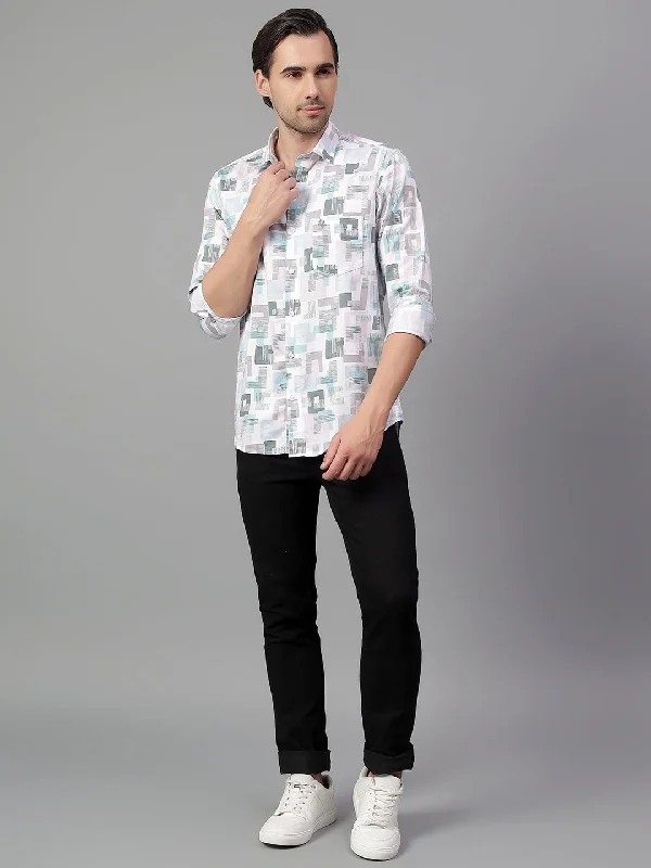 Men's White Printed Full Sleeve Casual Shirt