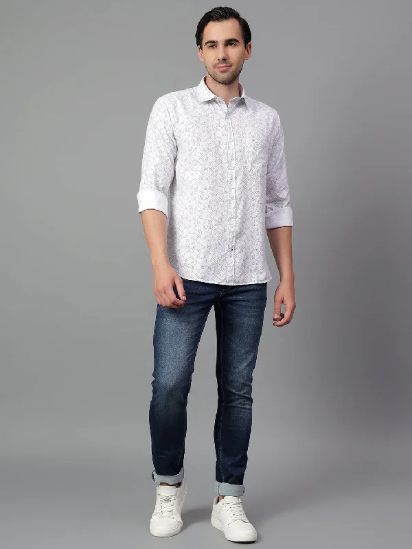 Men's White Printed Full Sleeve Casual Shirt