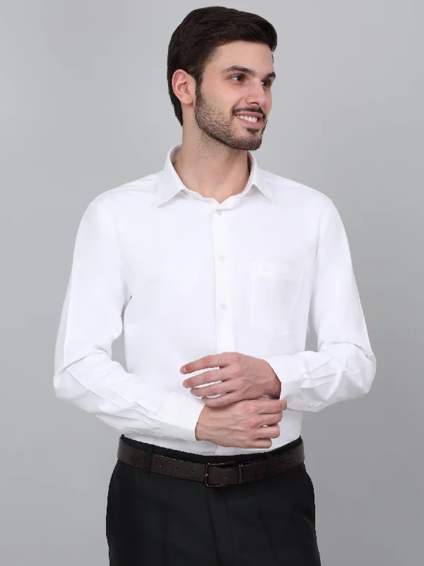 Men's White Self Design Full Sleeve Formal Shirt