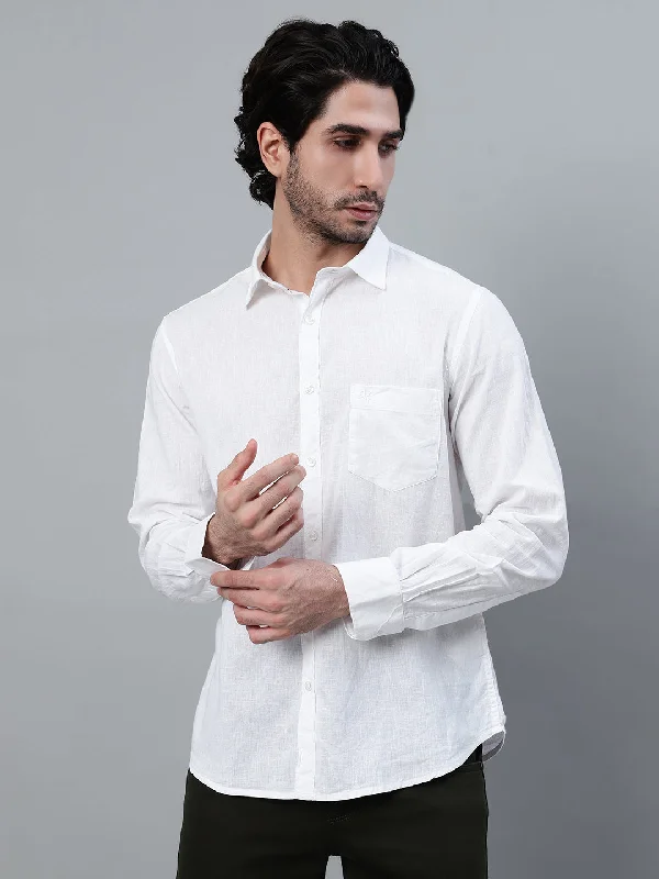 Men's White Solid Full Sleeve Casual Shirt