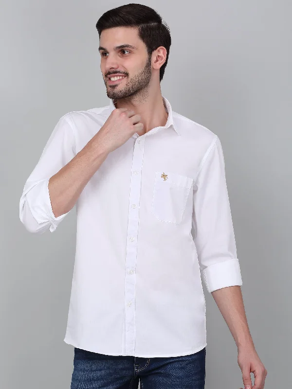 Men's White Solid Full Sleeve Casual Shirt