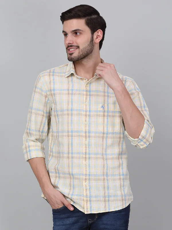 Men's Yellow Checkered Full Sleeve Casual Shirt