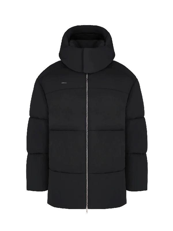 Mens Flower-Warmth Recycled Nylon Long Puffer—black