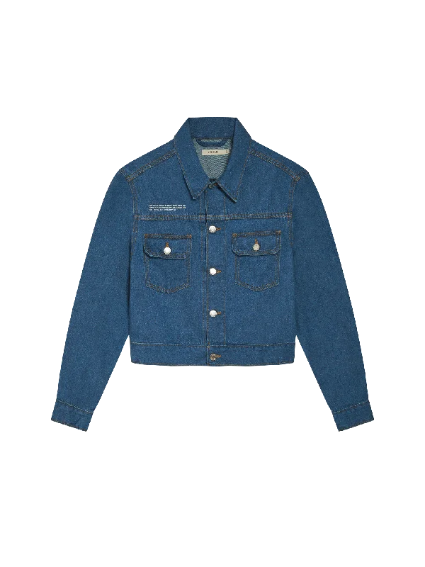 Mens Cropped Hemp Denim Jacket—mid wash