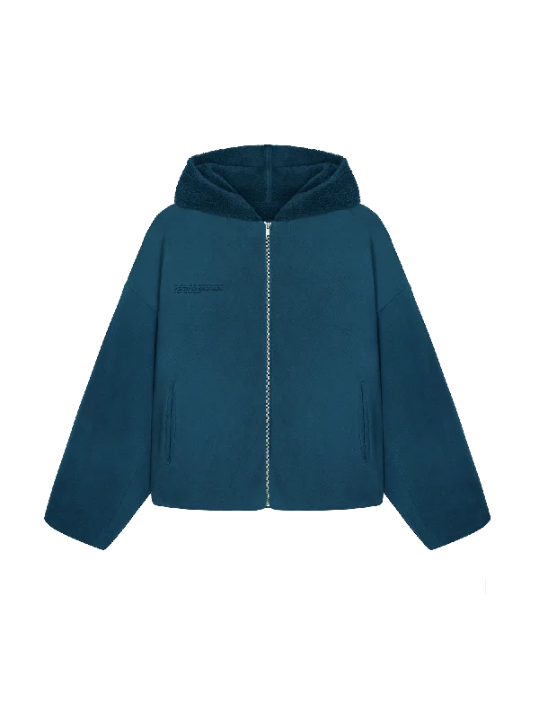 Mens Recycled Wool Fleece Reversible Bomber Jacket—storm blue