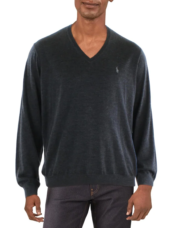 Big & Tall Mens Heathered Wool V-Neck Sweater