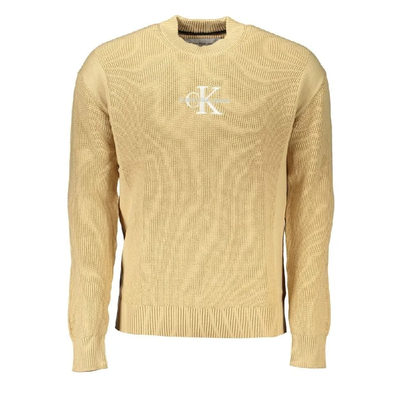 Calvin Klein Chic Beige Crew Neck Cotton Men's Sweater