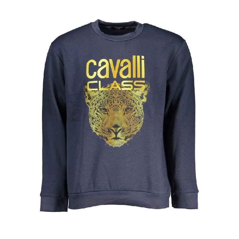 Cavalli Class Elegant Crew Neck Fleece Sweatshirt in Men's Blue