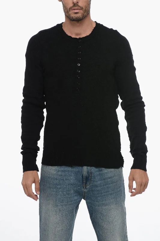 Dolce & Gabbana Creased-effect Wool Sweater with Raw Cut Detail