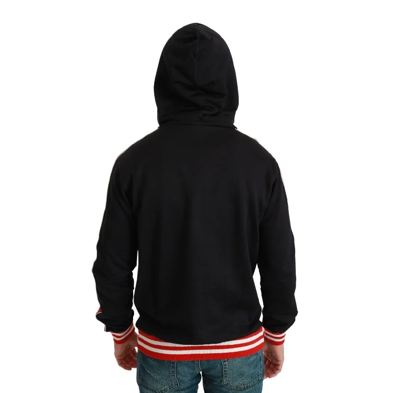 Dolce & Gabbana Elegant Black Hooded Sweater with Multicolor Men's Motif