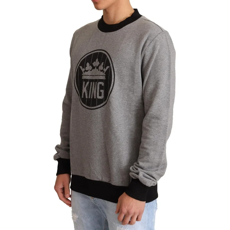 Dolce & Gabbana Elegant Gray Crown Motif Crewneck Men's Sweater