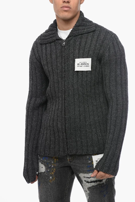 Dolce & Gabbana RE-EDITION Ribbed Virgin Wool Sweater with Front Zip