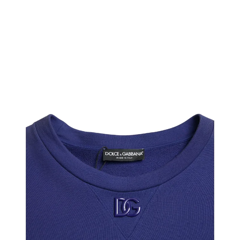 Dolce & Gabbana Royal Blue Cotton Crewneck Men's Sweater