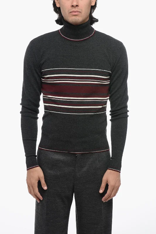 Dolce & Gabbana Turtleneck Virgin Wool Sweater with Unbalanced Stripe Motif