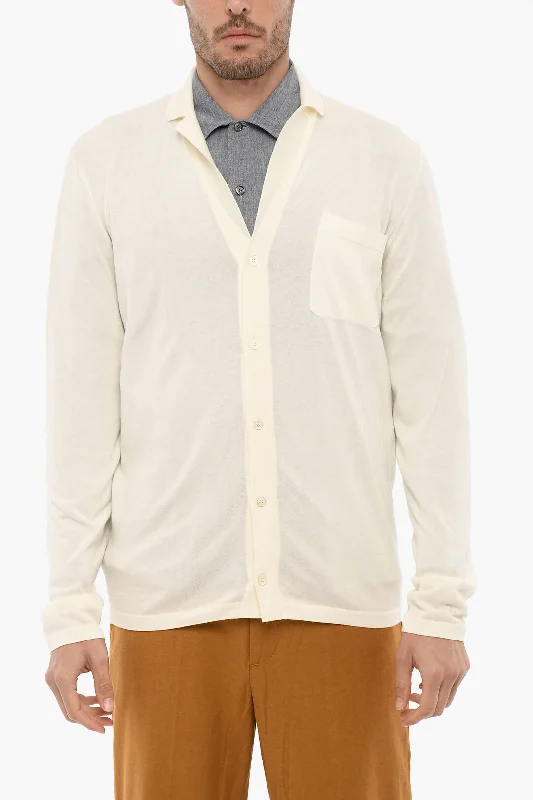 Drumohr Lightweight Cotton Cardigan with Breast Pocket