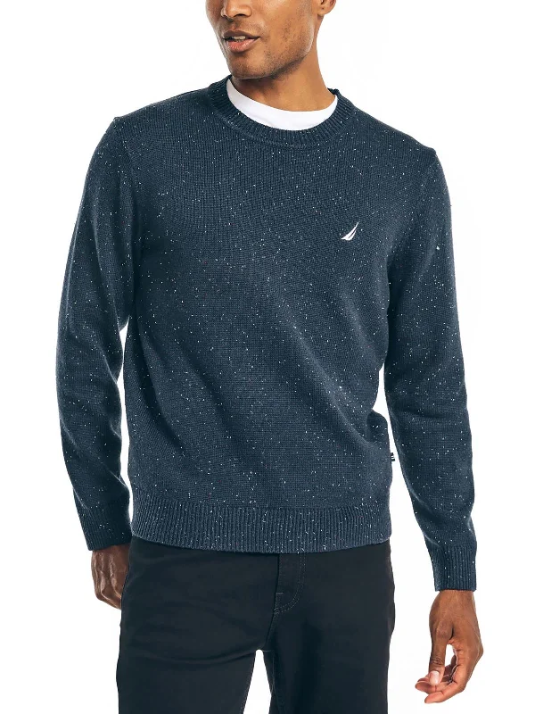 Mens Ribbed Trim Crewneck Pullover Sweater