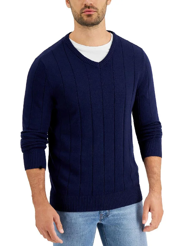 Mens V Neck Ribbed Trim Pullover Sweater