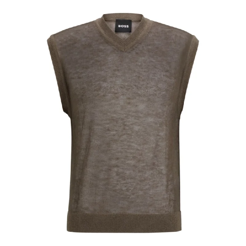 Regular-fit sleeveless sweater in a translucent knit