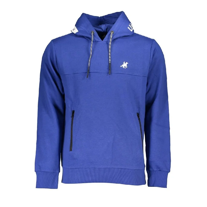 U.S. Grand Polo Chic Blue Hooded Fleece Sweatshirt with Logo Men's Detail