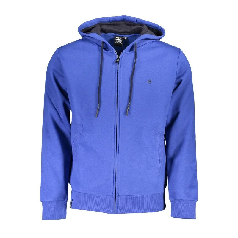 U.S. Grand Polo Elegant Hooded Zip Sweatshirt in Men's Blue