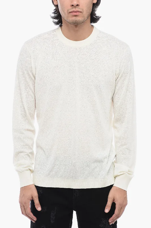 Versace Crew Neck Jacquard Silk Blend Sweater