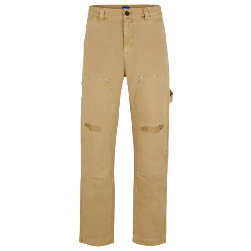 Cotton-canvas trousers with distressed details