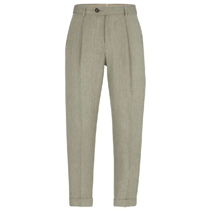 Relaxed-fit trousers in herringbone linen and silk