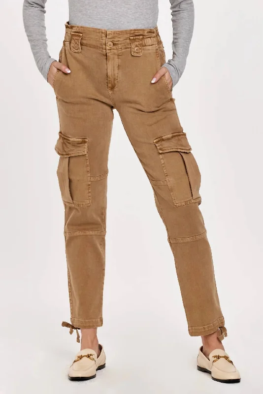 Richie High Rise Slim Straight Cargo Pants In Brown