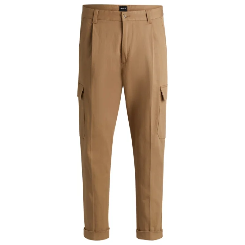 Tapered-fit cargo trousers in herringbone stretch cotton